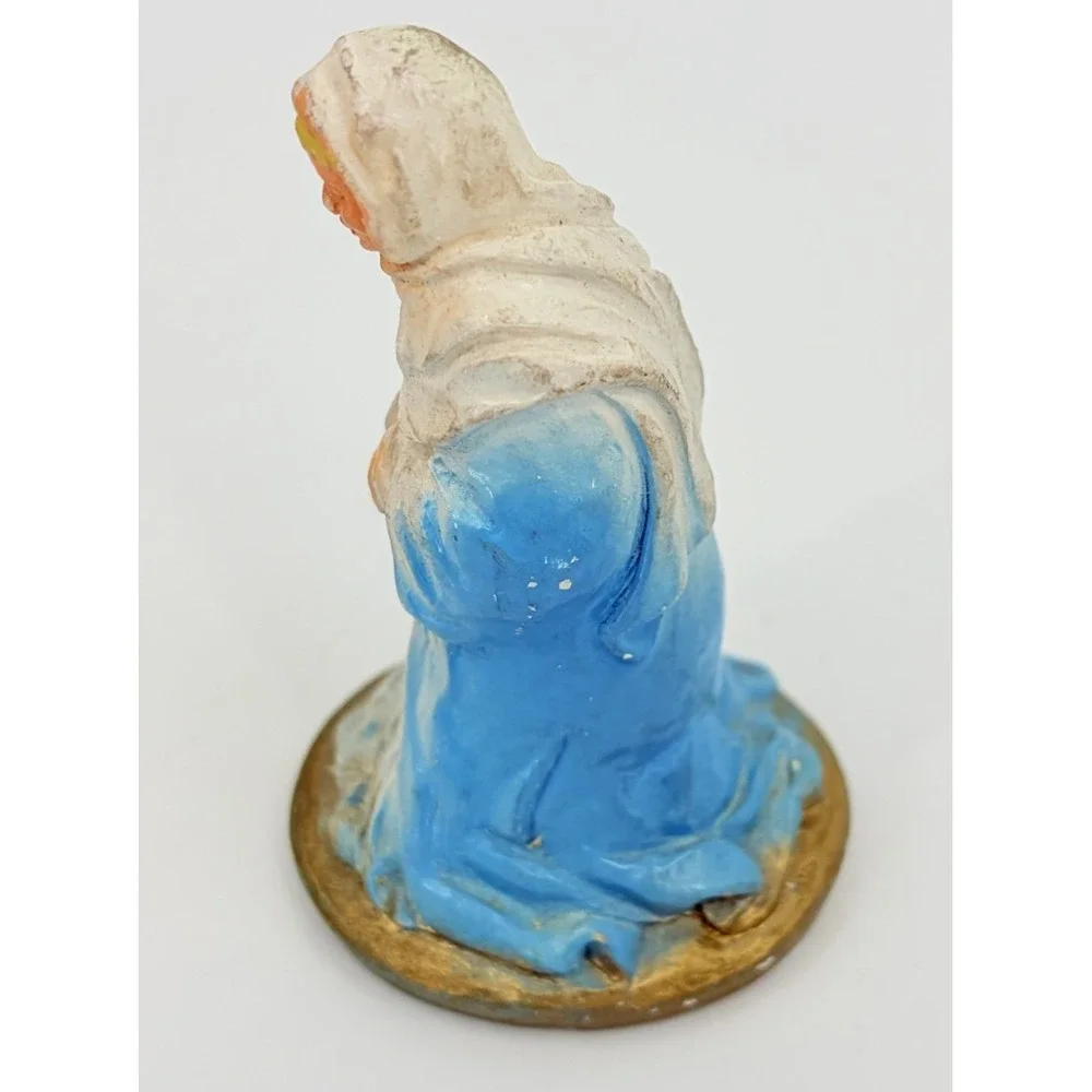 Vintage Putz Cardboard Manger & Chalkware Nativity Holy Family Jesus Mary Joseph